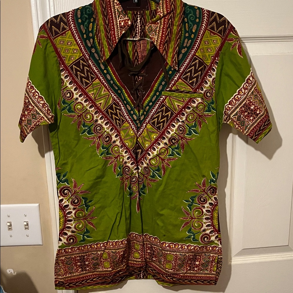Vibrant Ethnic Patterned Green Shirt